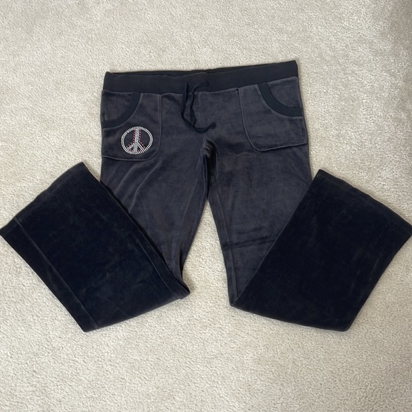 No Boundaries Off Black Distressed Look ☮️ Velour Lounge Pants Size L (11-13) - Picture 7 of 9